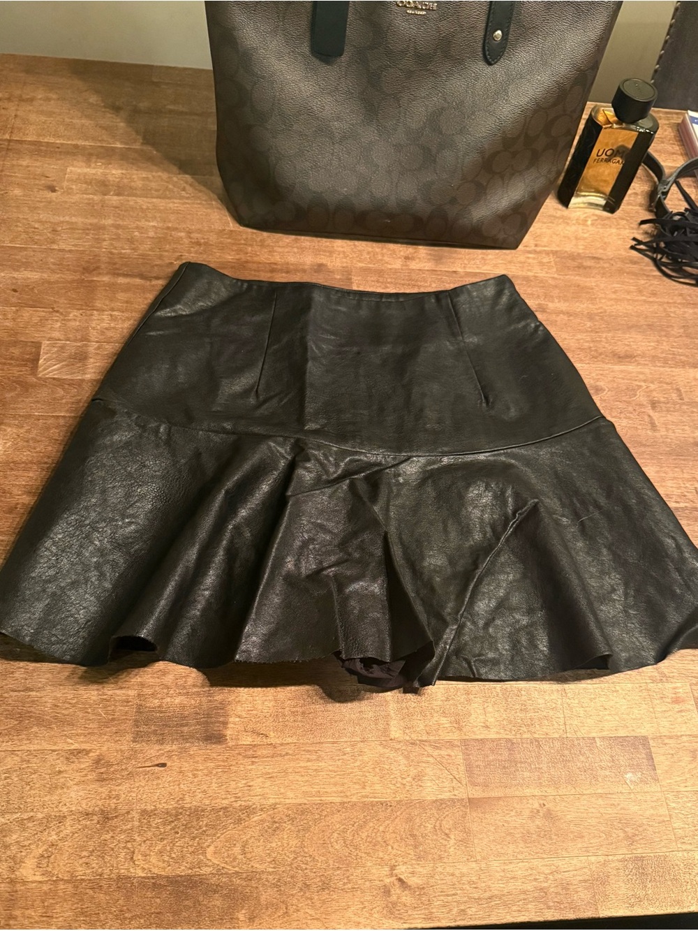 mittoshop Black Faux Leather Flared Skirt